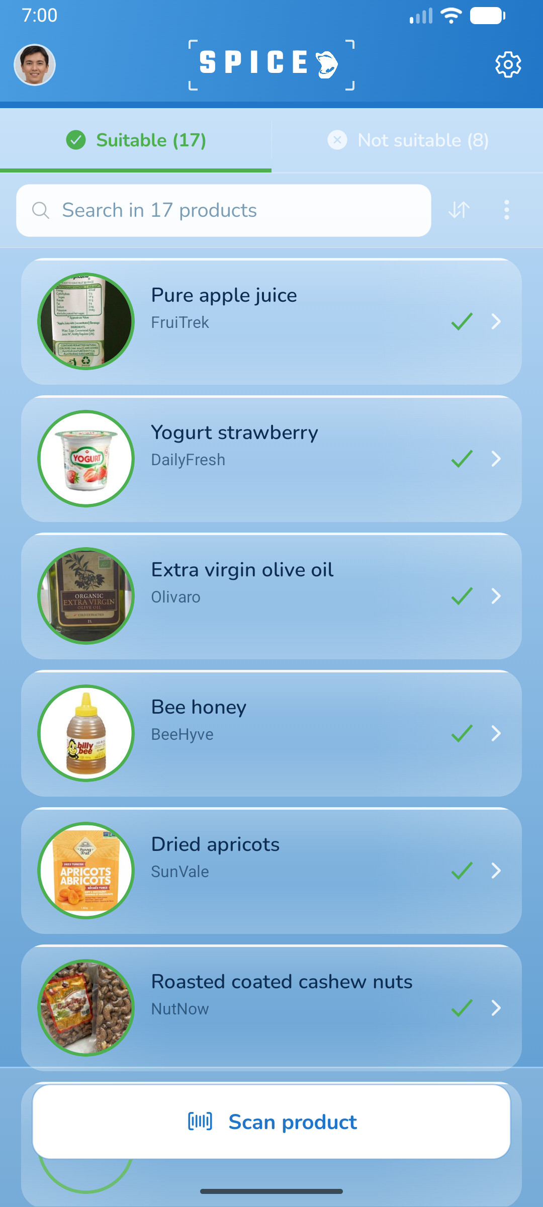 SPICE Allergie-Scanner-App Screenshot